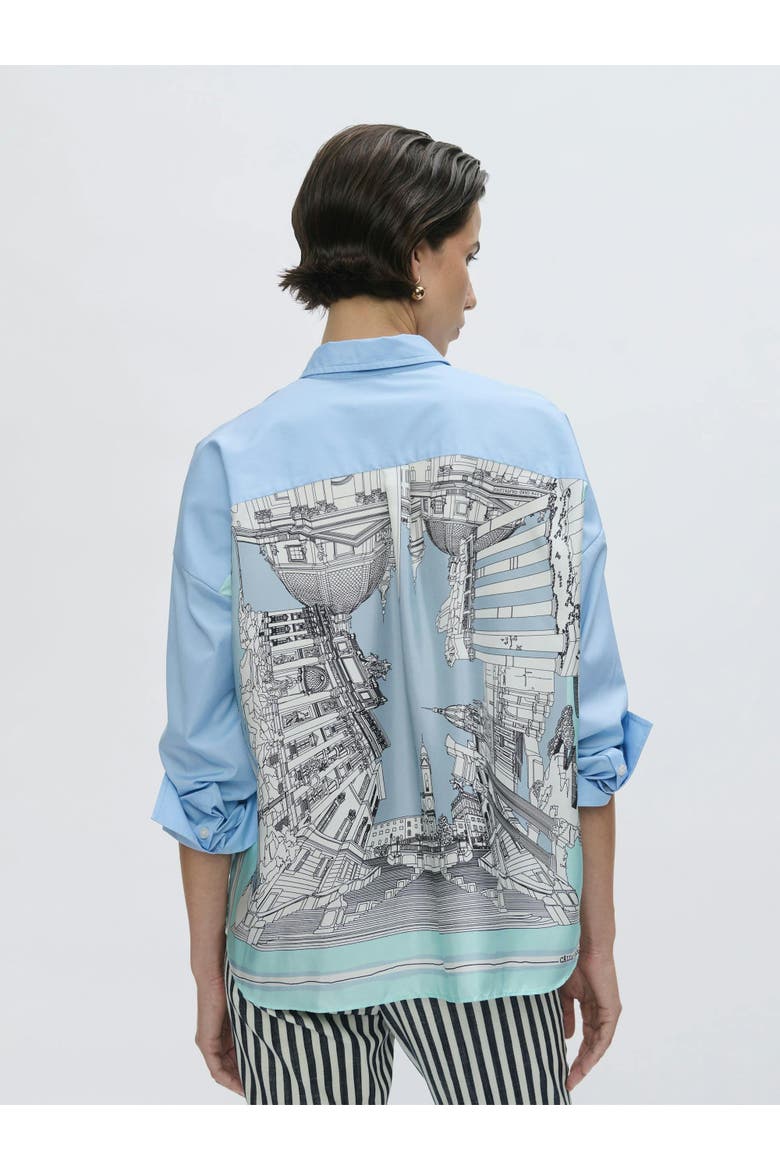 Sirene Rome Print Scarf-back Shirt, Alternate, color, Blue