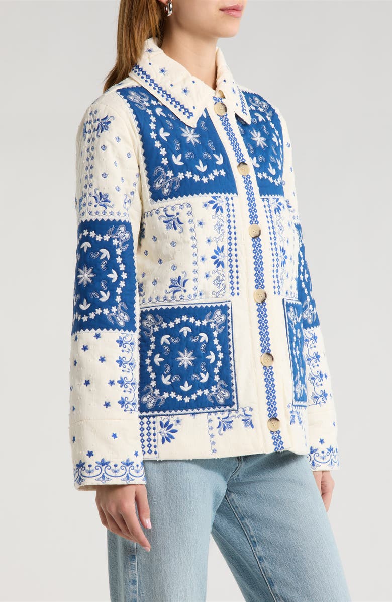 Avec Les Filles Patchwork Bandana Print Quilted Jacket, Alternate, color, White-Blue