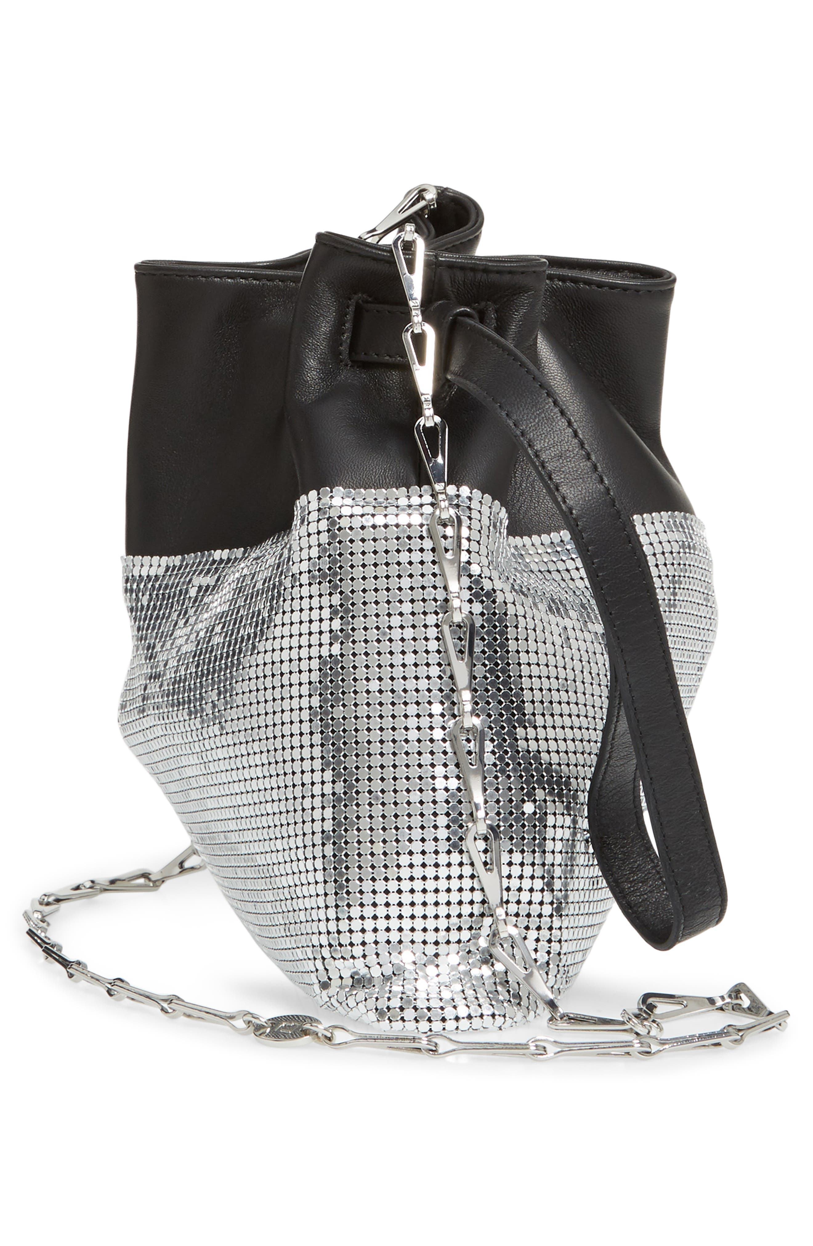 Rabanne paco rabanne Metallic Mesh & Leather Bucket Bag, Alternate, color, 
