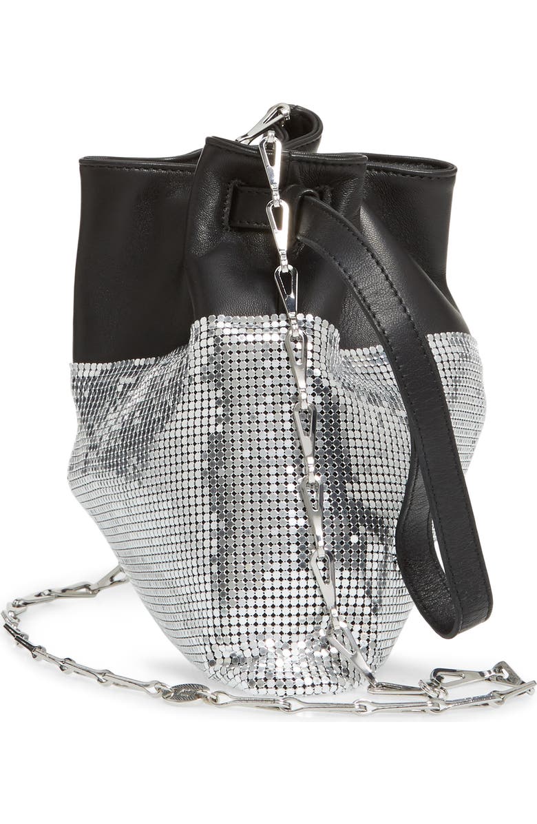 Rabanne paco rabanne Metallic Mesh & Leather Bucket Bag, Alternate, color,