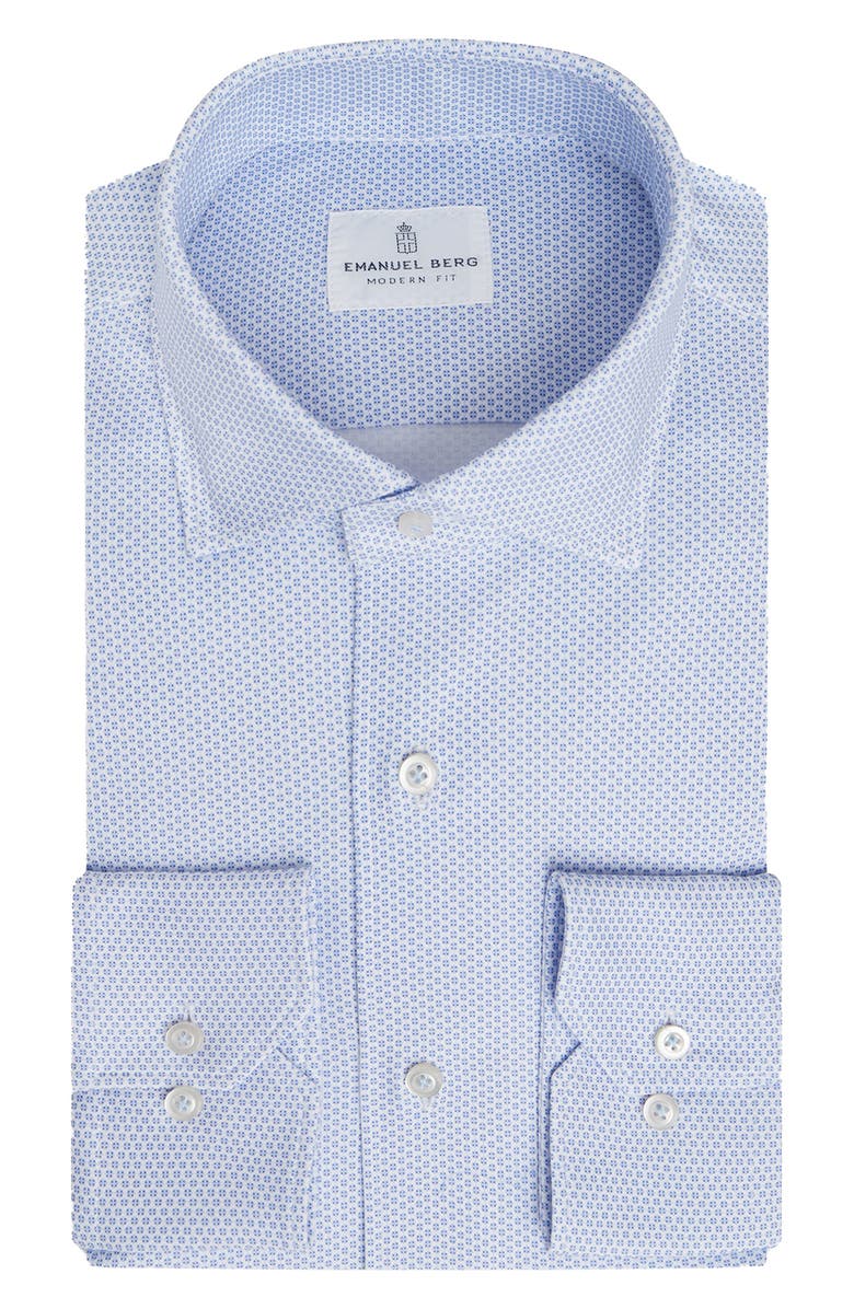 Emanuel Berg 4Flex Stretch Modern Fit Pastel Blue Medallion Knit Dress Shirt, Main, color, Light Pastel Blue