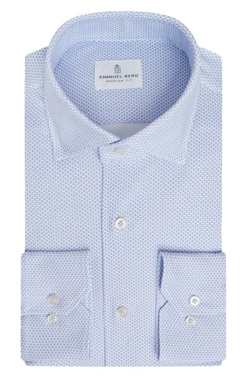 4Flex Stretch Modern Fit Pastel Blue Medallion Knit Dress Shirt