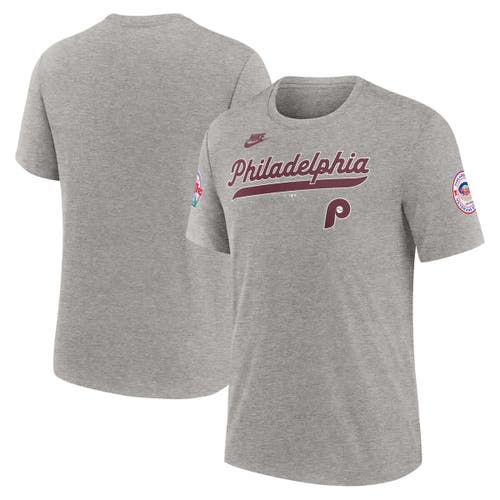 Nike Heather Gray Philadelphia Phillies Cooperstown Collection Eras Tri-blend T-shirt