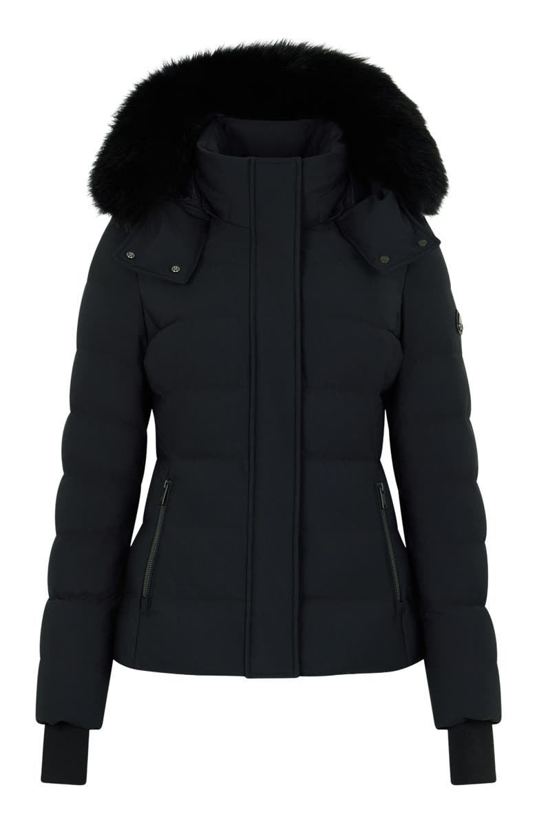 Moose Knuckles Betta Shearling Trim 800 Fill Power Down Water Repellent Jacket, Alternate, color, Black