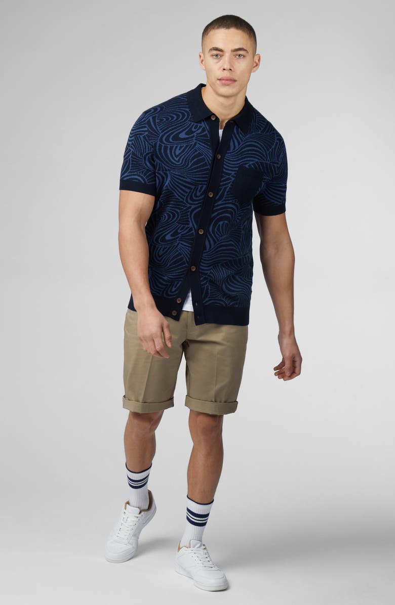 Ben Sherman Swirl Jacquard Short Sleeve Knit Button-Up Shirt, Alternate, color,