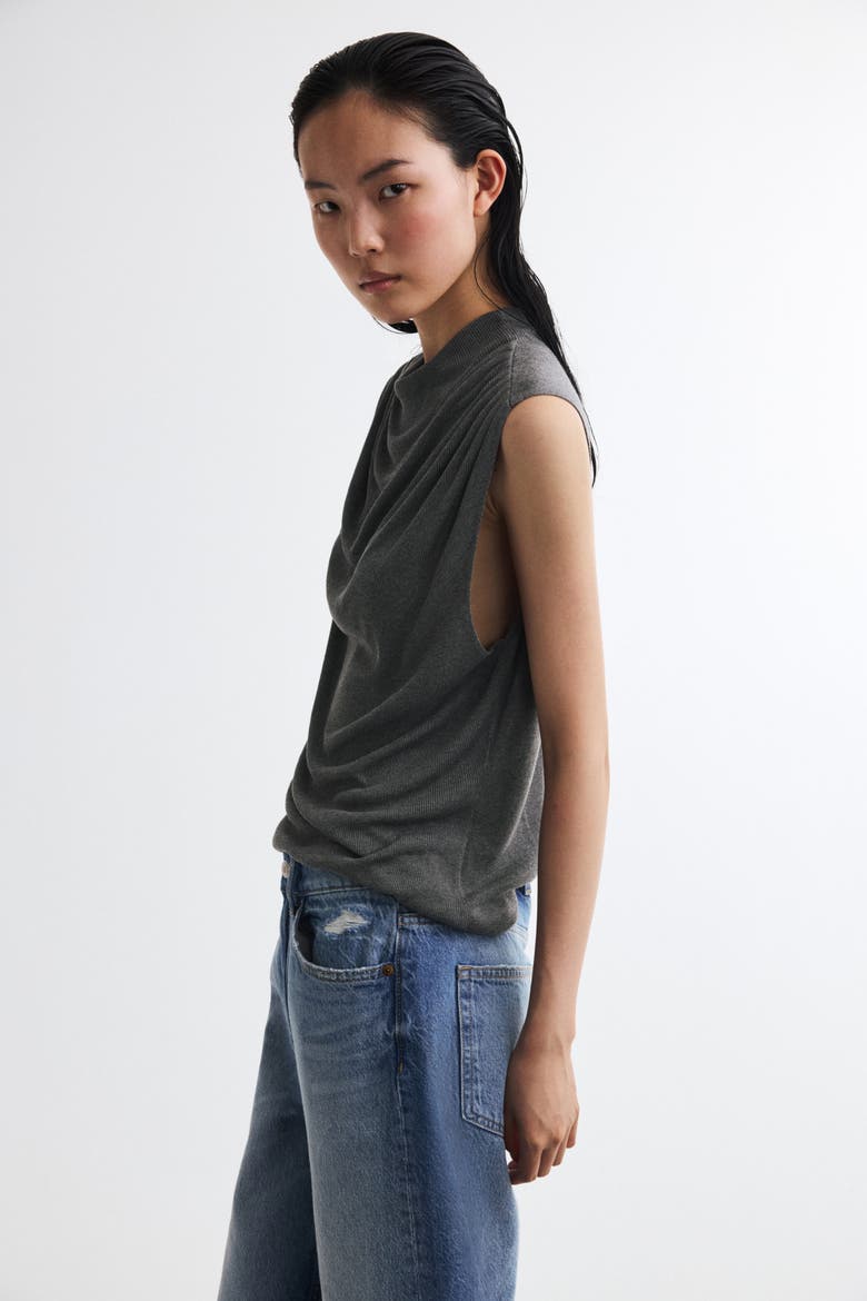 Draped Knit Top, Alternate, color, Dark gray melange