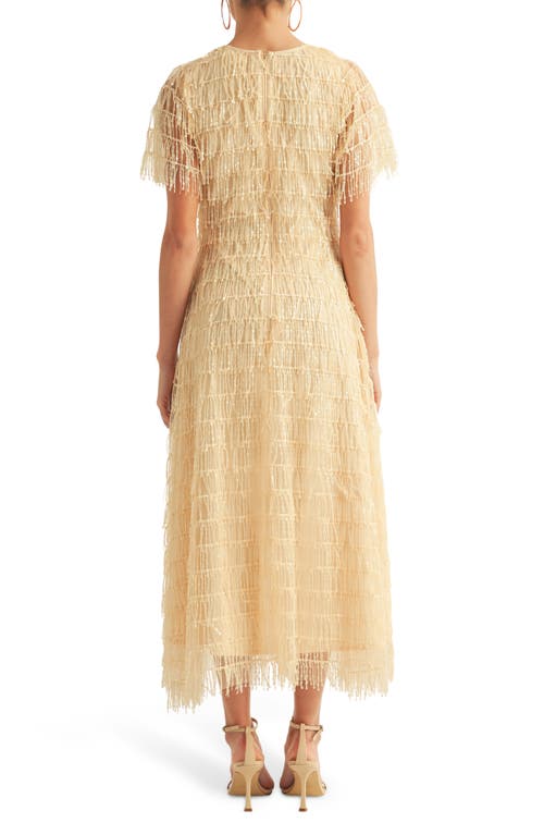 Arose Studio Treazure Sequin Fringe Cocktail Midi Dress In Gold