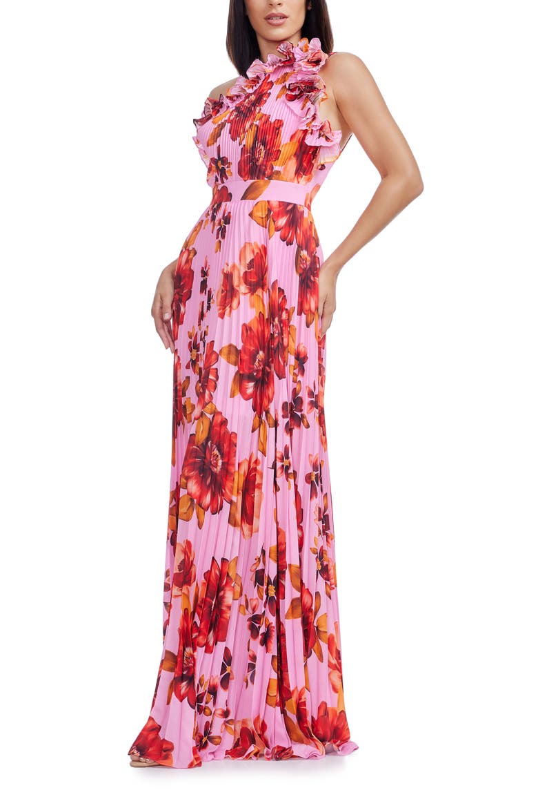 Vida Ruffle & Pleat Evening Gown, Alternate, color, BRIGHT ROSE