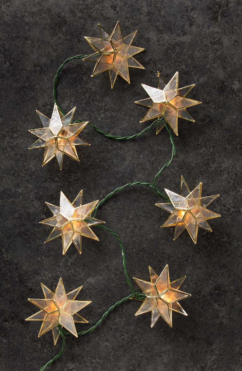 Balsam Hill Capiz Star Lighted Garland, Alternate, color, Gold