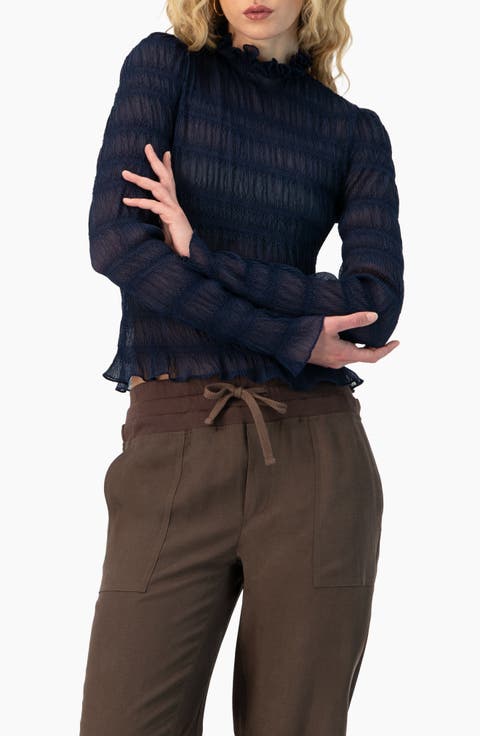 See-Through Long Sleeve High Neck Blouse