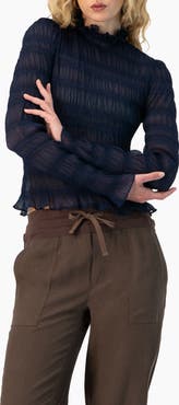 IVONNE See-Through Long Sleeve High Neck Blouse