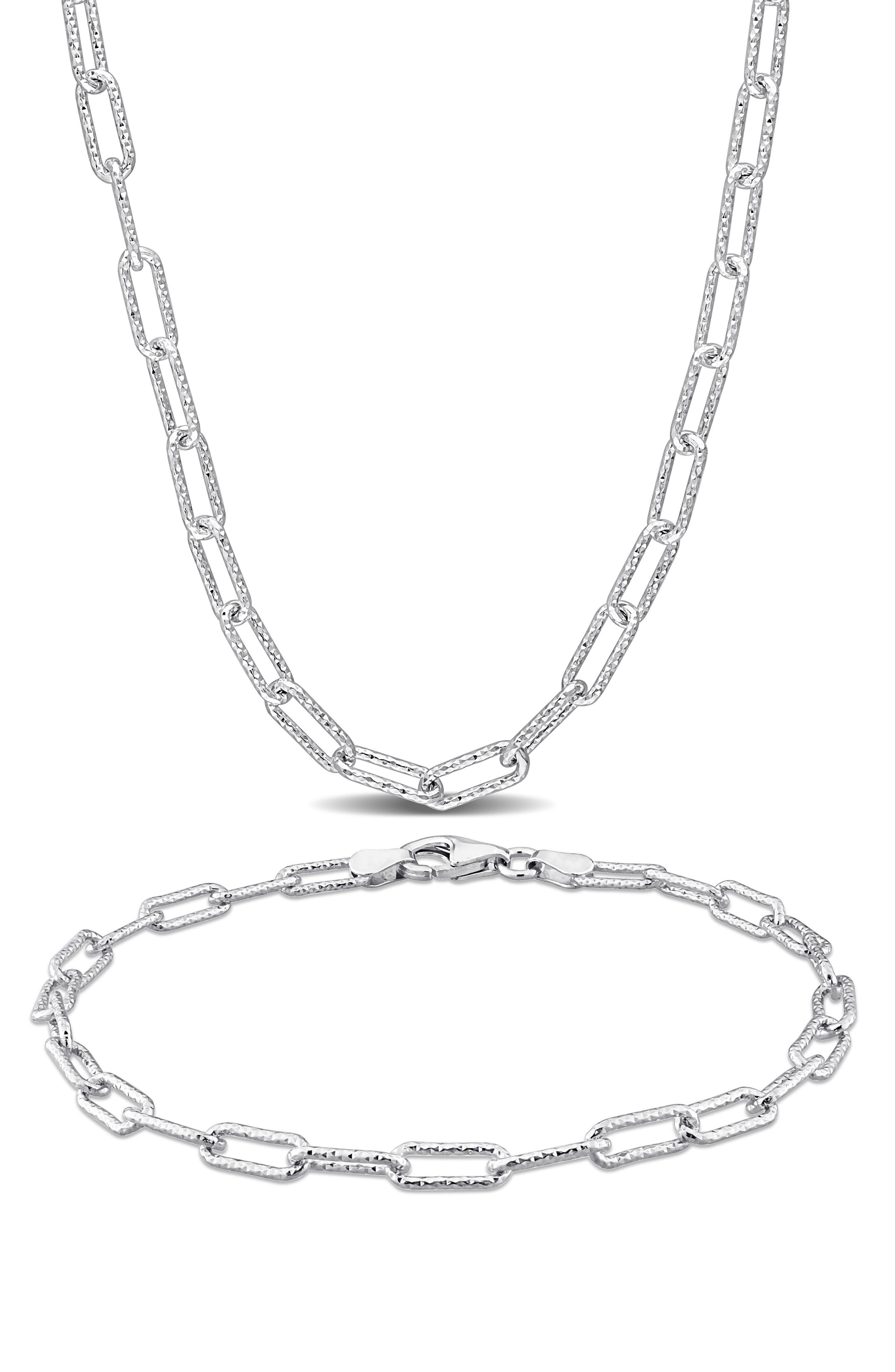 DELMAR Polished Paper Clip Chain Necklace & Bracelet Set, 3.5mm