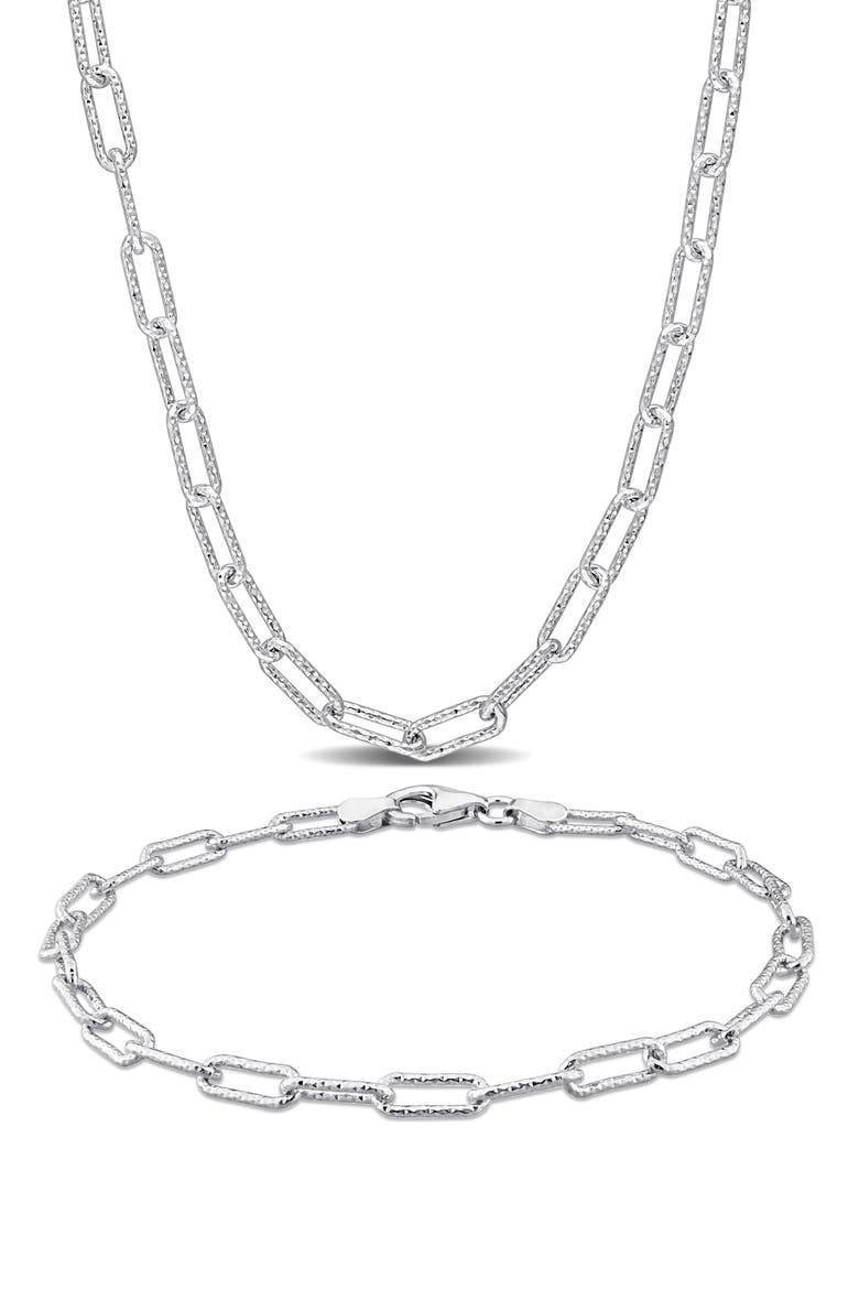 Paper Clip Oval Link Chain Necklace & Bracelet Set, 3.5mm, Main, color, SILVER