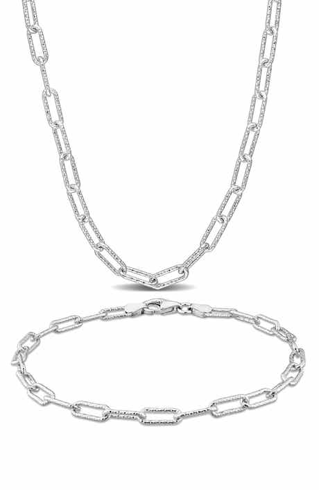 DELMAR Polished Paper Clip Chain Necklace & Bracelet Set, 3.5mm