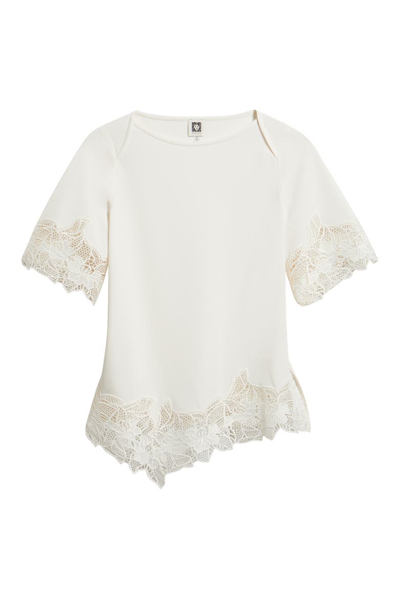 Lace Trim Asymmetrical Hem Top, Alternate, color, WHITE DOVE