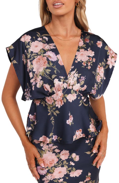 Ricki Floral Print Dolman Sleeve Satin Top