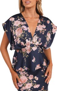 Petal & Pup Ricki Floral Print Dolman Sleeve Satin Top