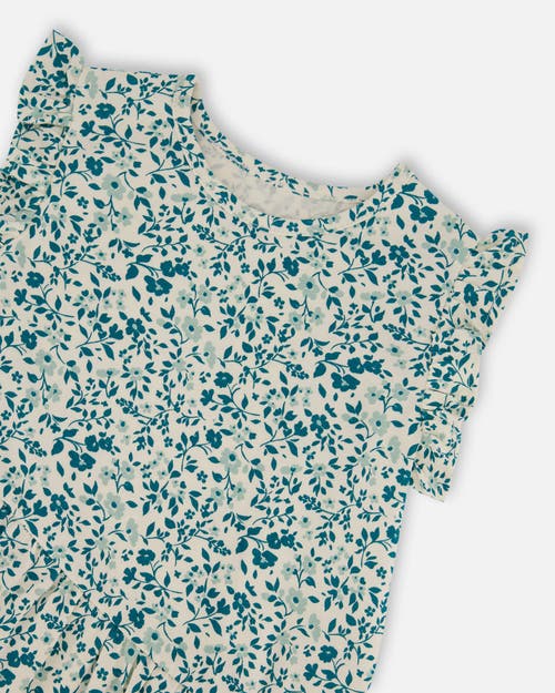Deux Par Deux Baby Girl's Printed Organic Cotton Tunic Top Small Turquoise Flowers In Small Turquoise Flowers