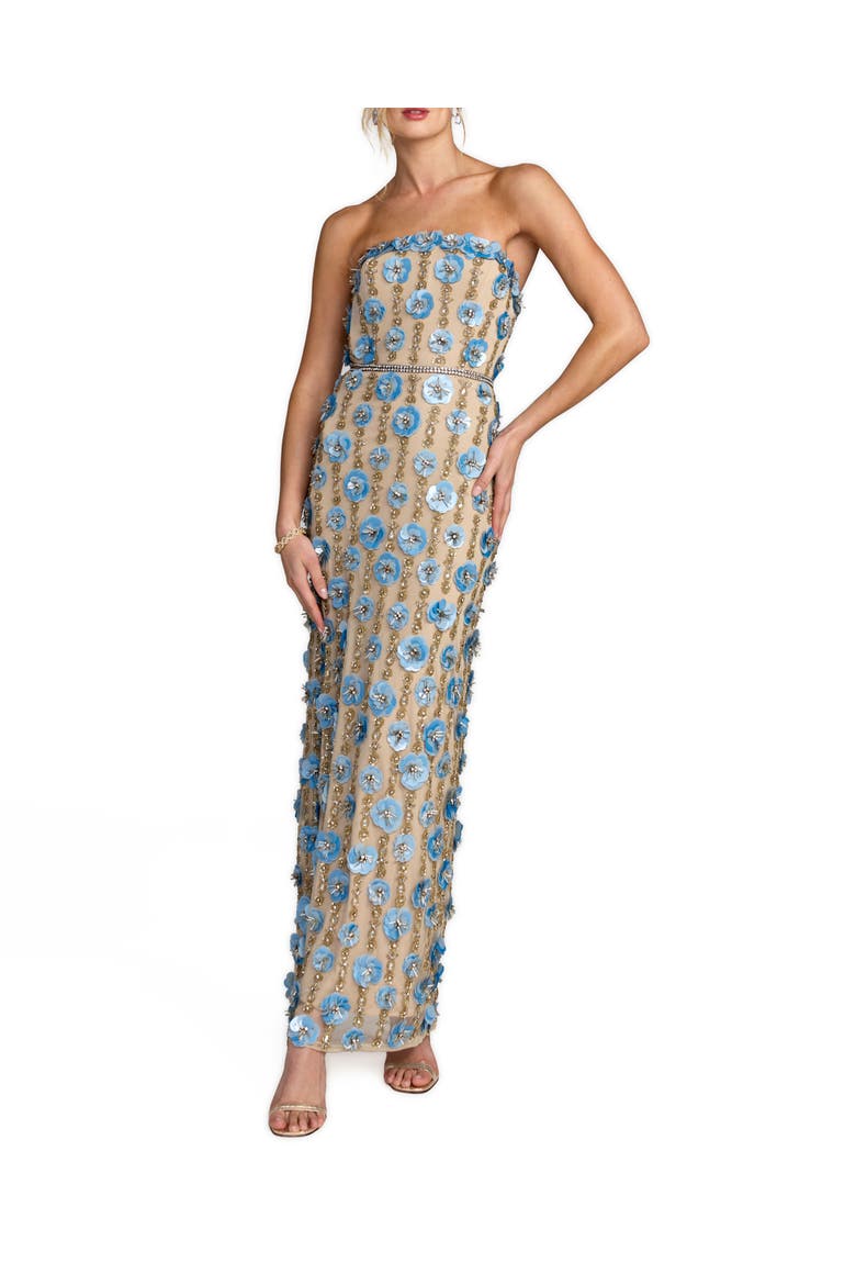 Beaded Sequin Mesh Strapless Ankle Dress, Main, color, Nude Blue