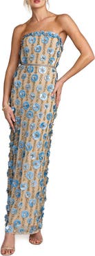 Mac Duggal Beaded Sequin Mesh Strapless Ankle Dress