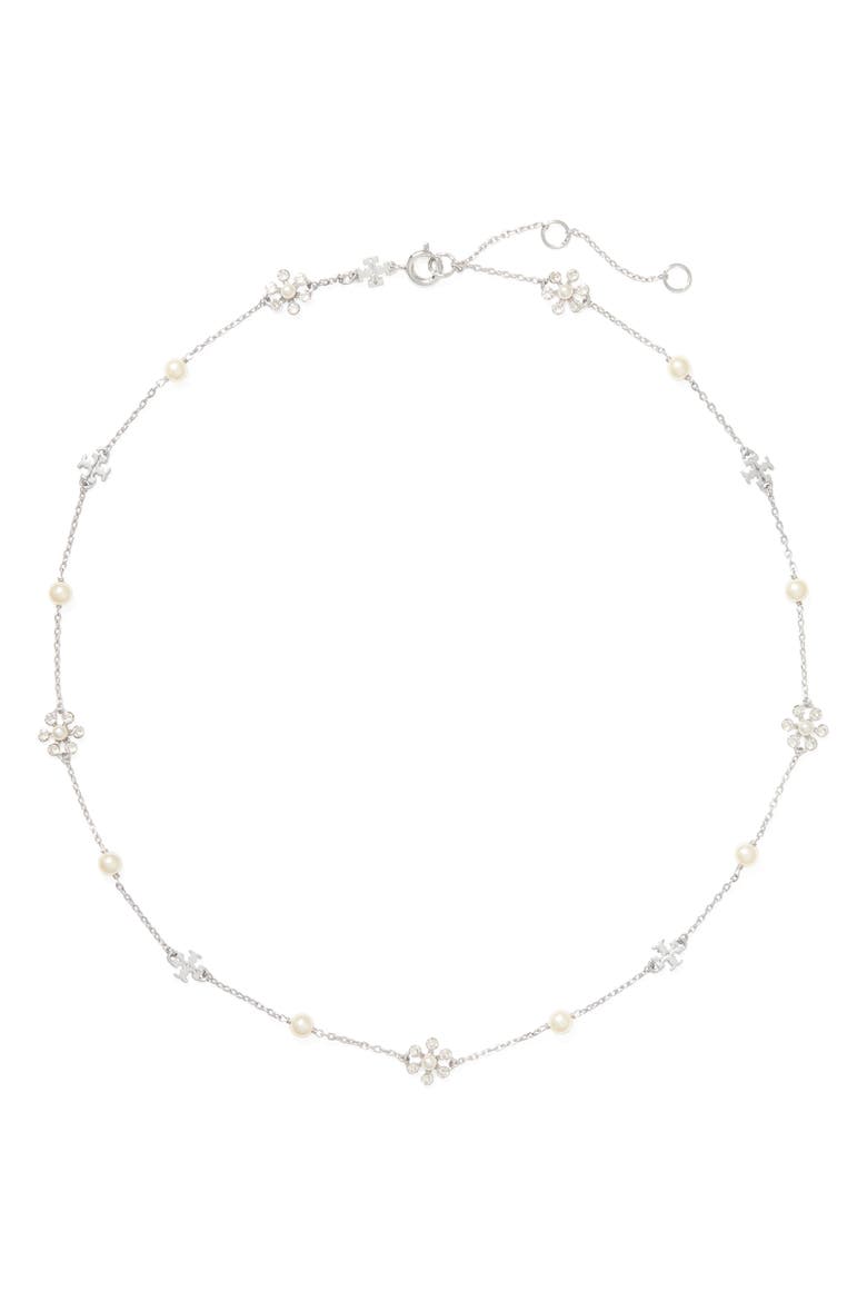 Kira Imitation Pearl Delicate Necklace, Main, color, TORY SILVER / CREAM