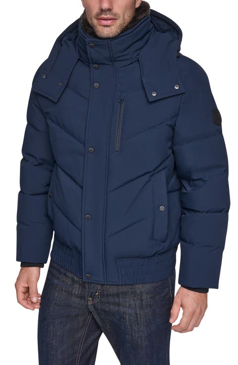 Hooded Bomber Puffer Jacket with Down & Feather Fill
