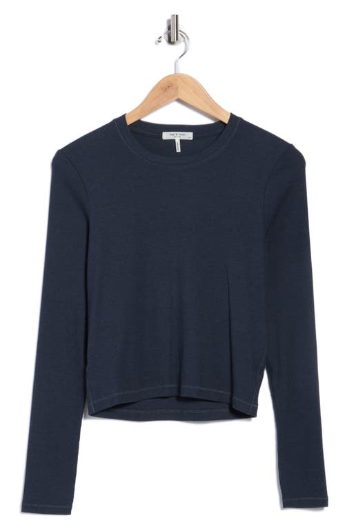 Rag & Bone Essie Long Sleeve Ribbed Crop T-shirt In Blue