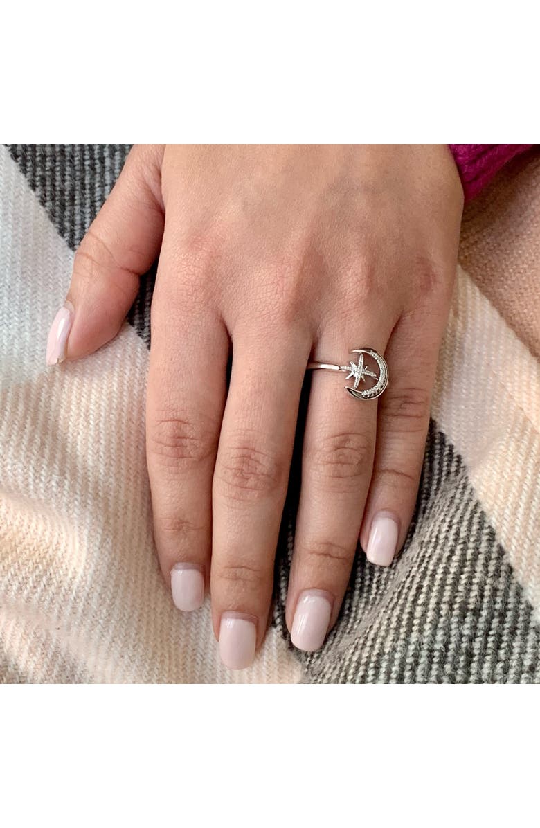 LuvMyJewelry Moon Cradled Star Sterling Silver Diamond Ring, Alternate, color, 