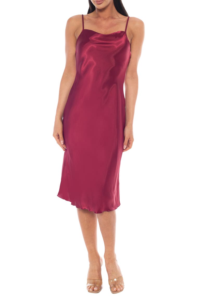 Cowl Neck Satin Midi Slipdress, Main, color, WINE