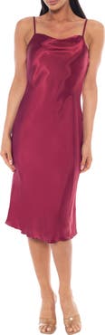 bebe Cowl Neck Satin Midi Slipdress