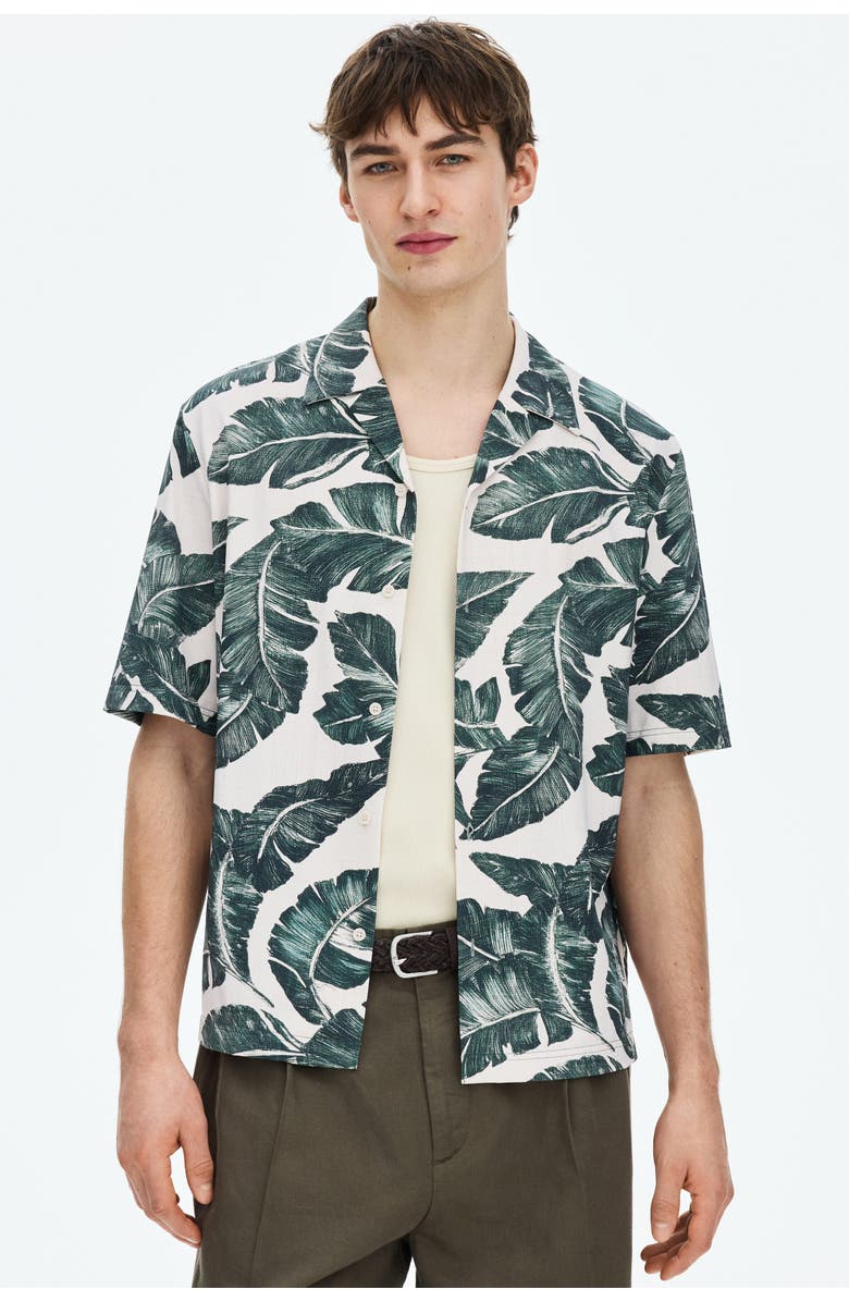 H&M Regular Fit Resort Shirt, Alternate, color, White/Plants