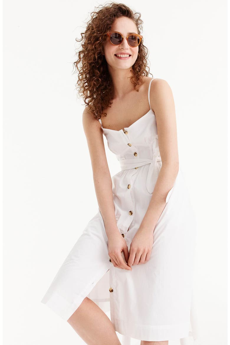 Classic Button Front Cotton Poplin Sundress, Alternate, color, WHITE