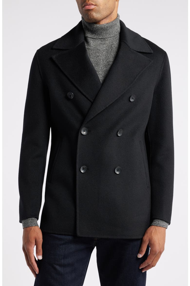 Double Breasted Wool Blend Peacoat, Alternate, color, BLACK
