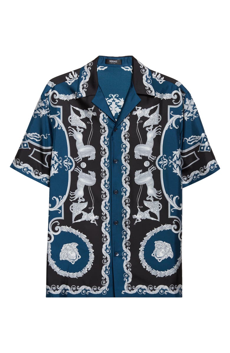 Versace La Coupe des Dieux Silk Camp Shirt, Main, color, Black Petrol Blue