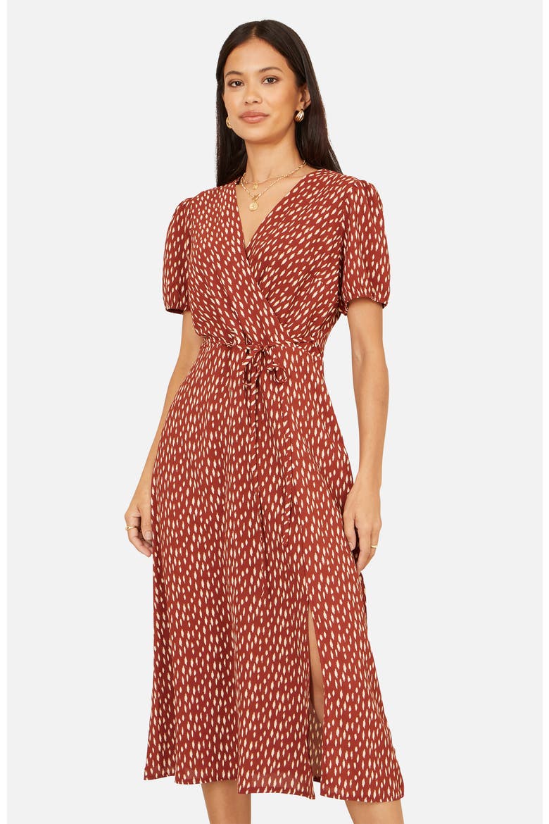 Spot Wrap Midi Dress, Alternate, color, Brown