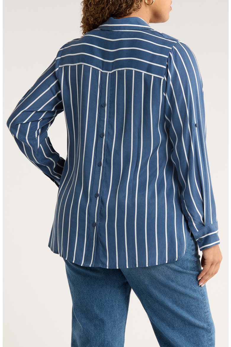 Button Back Stripe Johnny Collar Popover Shirt, Alternate, color, ENSIGN BLUE STRIPE