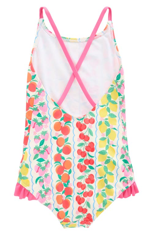 Mini Boden Kids' Crisscross Strap One-piece Swimsuit In Rainbow Fruit Stripe