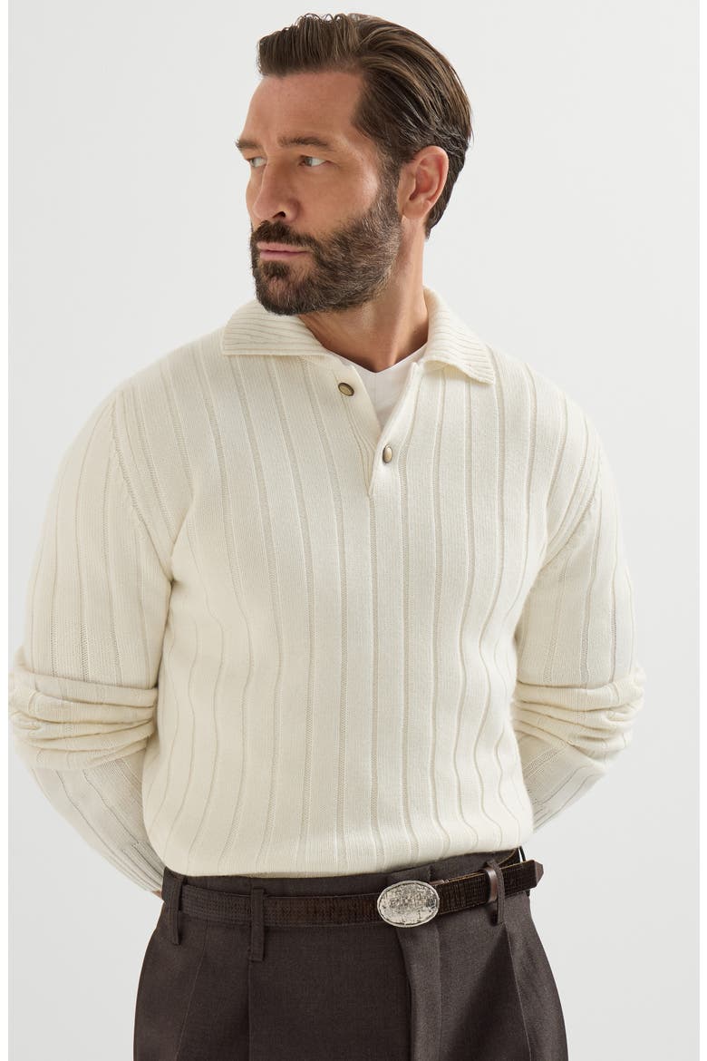 Cashmere ribbed knit polo, Alternate, color, Panama