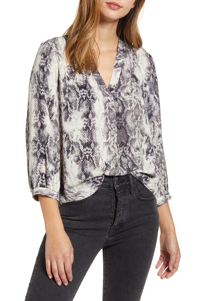 Snake Print Rumple Blouse, Main, color, RICH BLACK