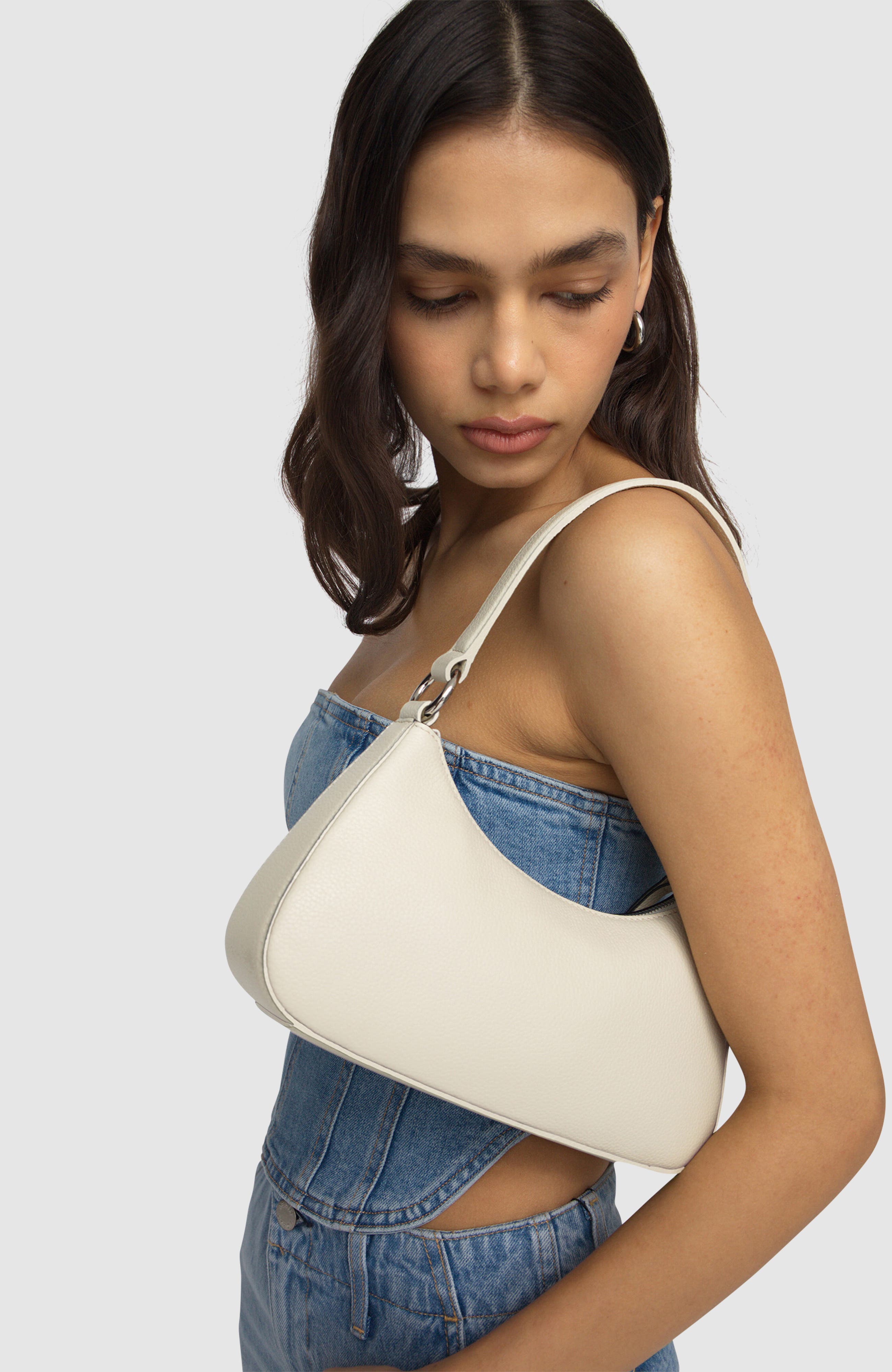 HYER GOODS Upcycled Leather Mini Shoulder Bag, Alternate, color, White