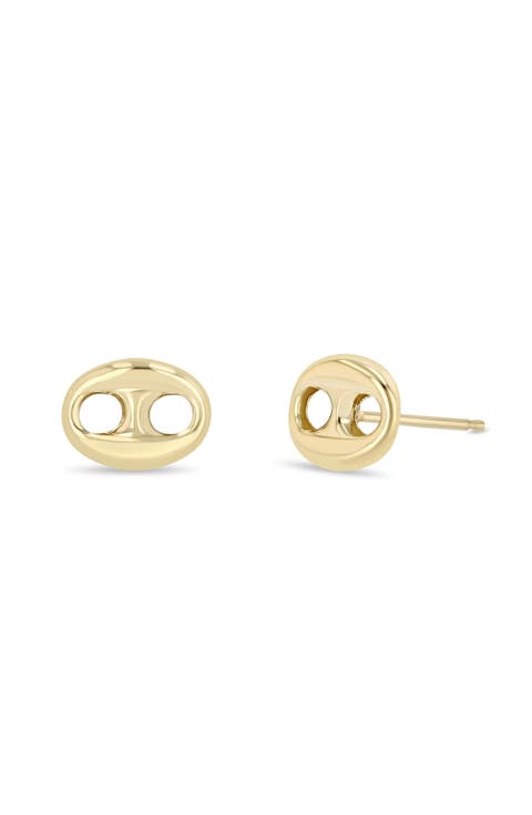 14K Gold Large Puffed Mariner Link Stud Earrings