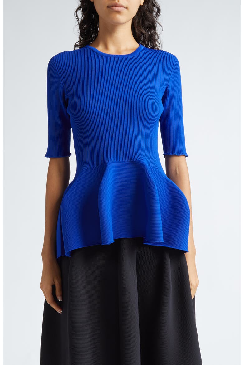 Pottery Rib Peplum Top, Main, color, BLUE