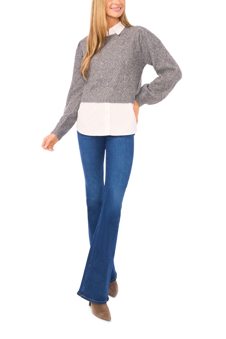 Pointelle Mixed Media Sweater, Alternate, color, FOSSIL