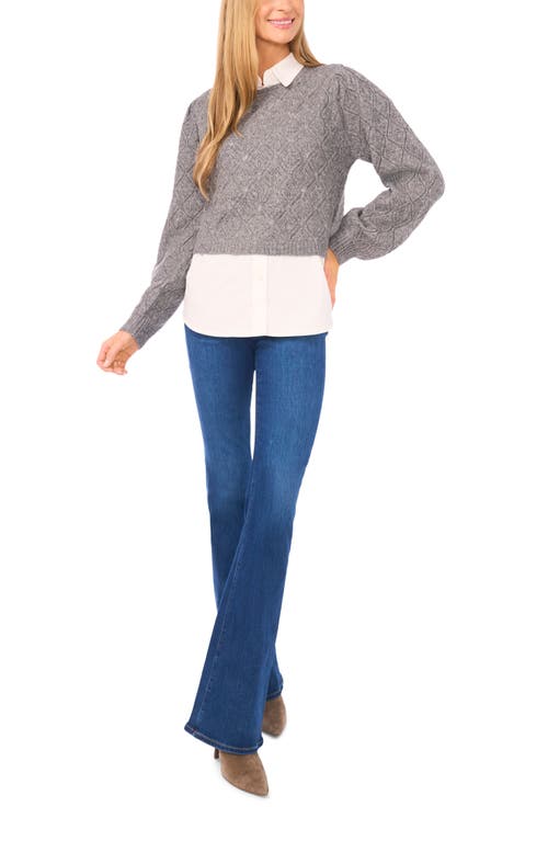 Ted Baker Pointelle Mixed Media Sweater In Gray
