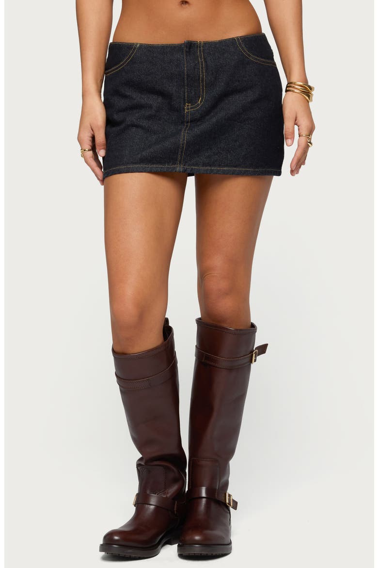 Leire No Waistband Denim Miniskort, Main, color, DARK-BLUE