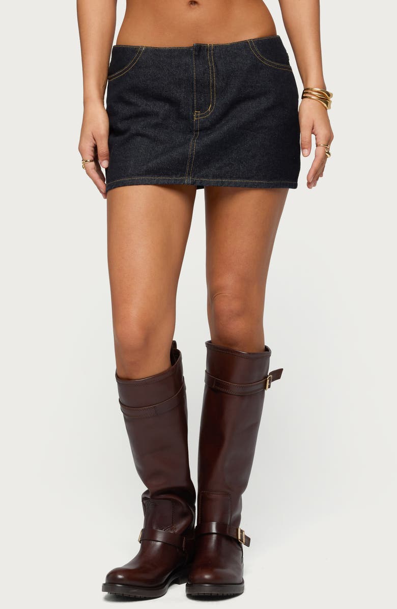 EDIKTED Leire No Waistband Denim Miniskort, Main, color, Dark-Blue