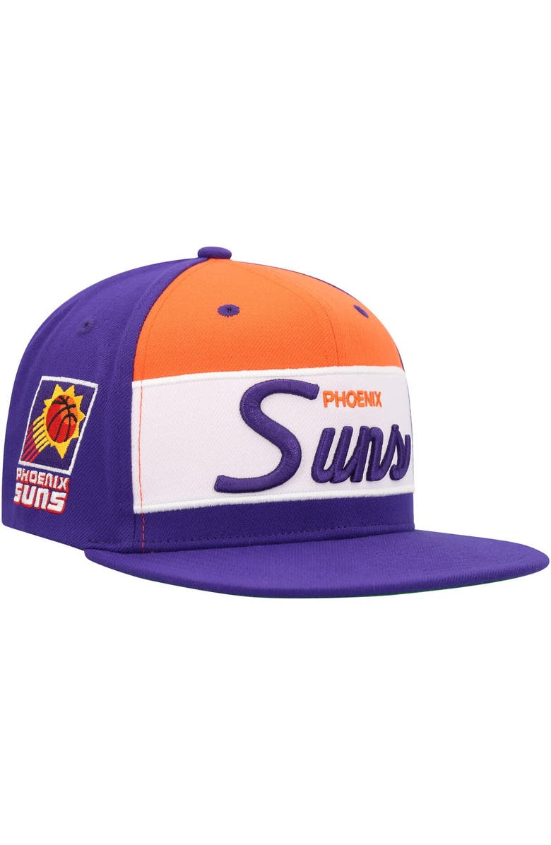 Mitchell & Ness Men's Mitchell & Ness White/Purple Phoenix Suns Retro Sport Color Block Script Snapback Hat, Main, color, 