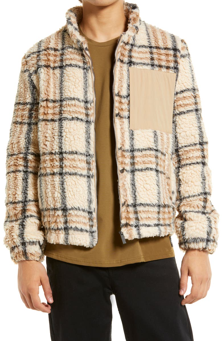 Native Youth Men's Check High Pile Fleece Jacket, Main, color,