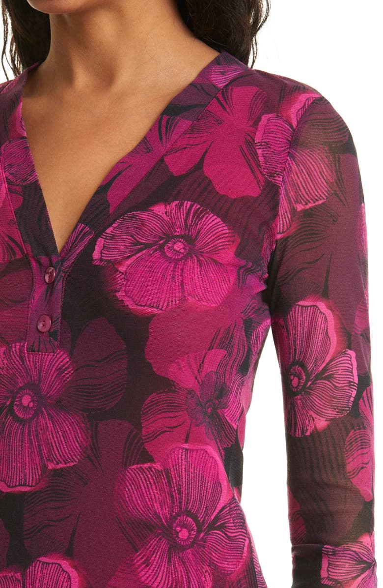 Fuzzi Floral V-Neck Mesh Top, Alternate, color, 