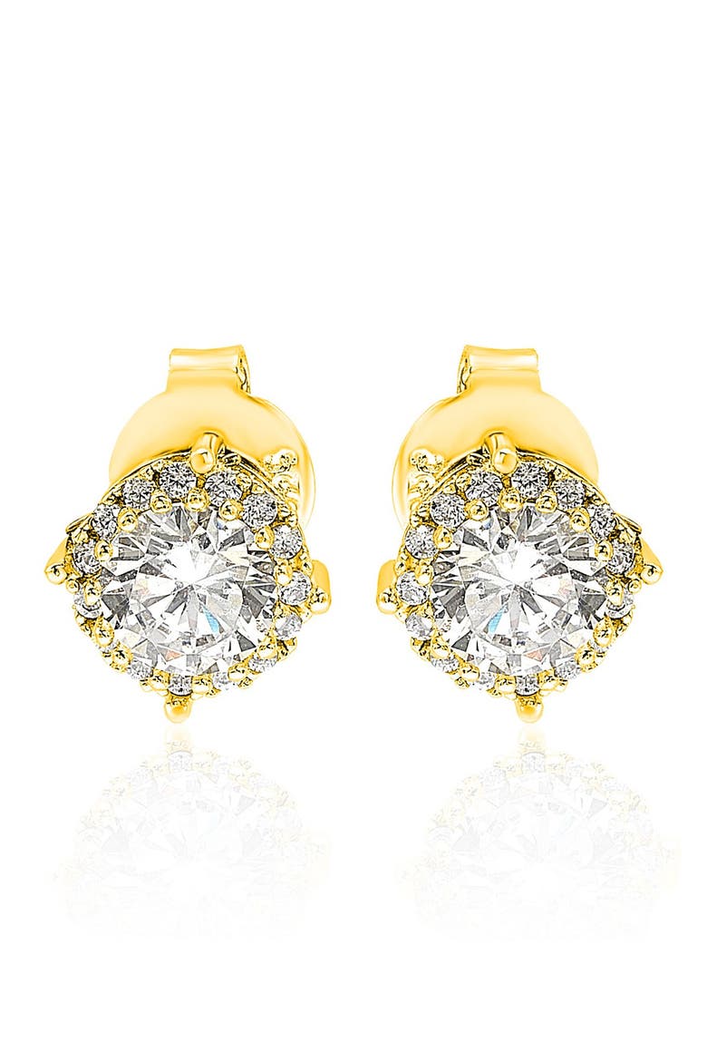 Gold Sterling Silver Cubic Zirconia Stud Earrings, Main, color, WHITE